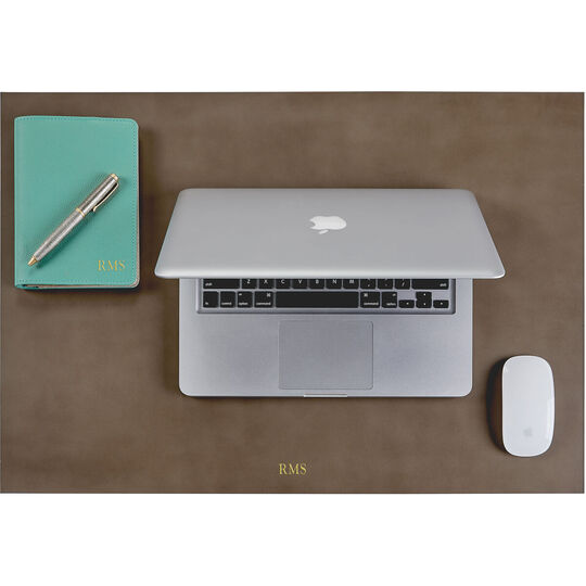 Personalized Two-Sided Leather Desk Blotter - Taupe & Natural
